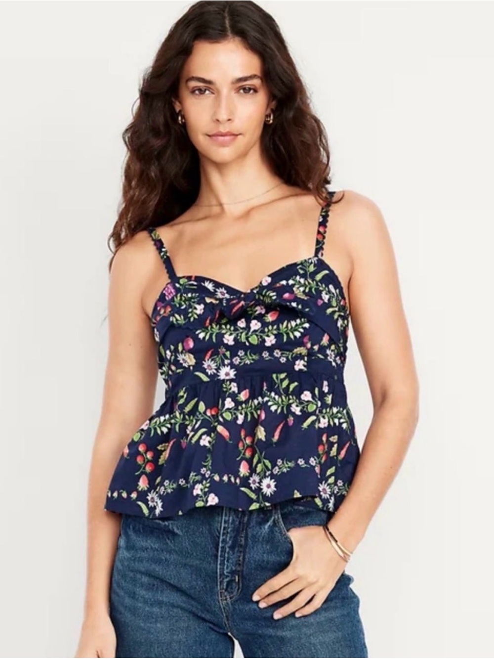 Old Navy Navy Fruit & Veggie Tie-Front Camisole Top Small 100% Cotton NWOT